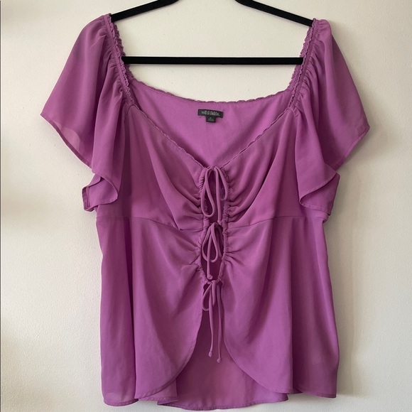 wild fable Tops - Wild Fable|Lavender Pink Blouse with Ruched Tie Up Open Front|XL|GUC